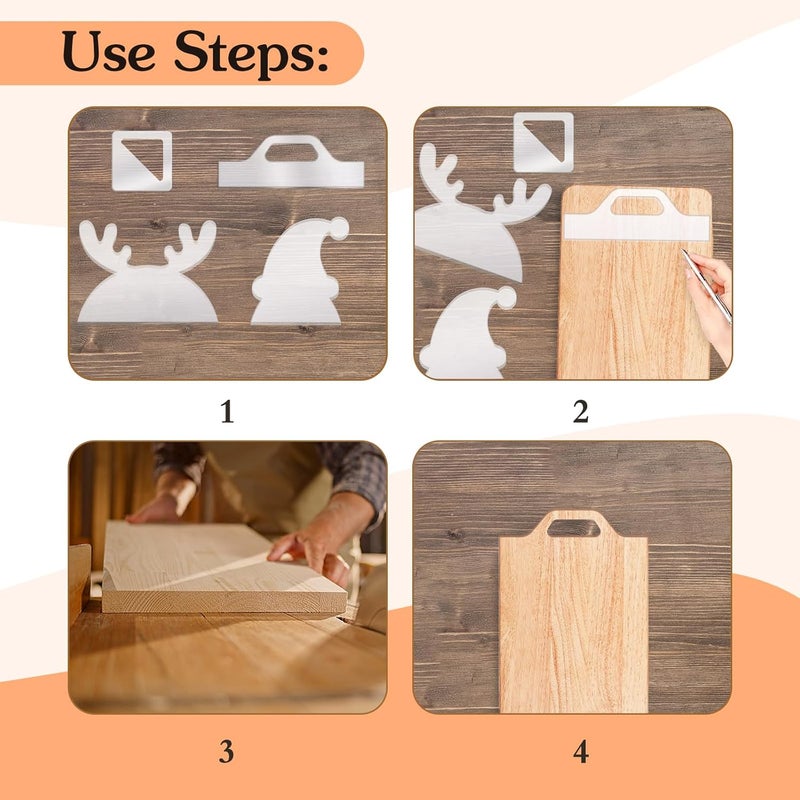 LYMOI 4 Pcs Router Templates, Acrylic Templates for Woodworking, Charcuterie Board Handle Template, 5mm Thick Cutting Board Template Angled Curvy Stencils Guide Tool for Kitchen Xmas Gift (Elk Style) - Image 4